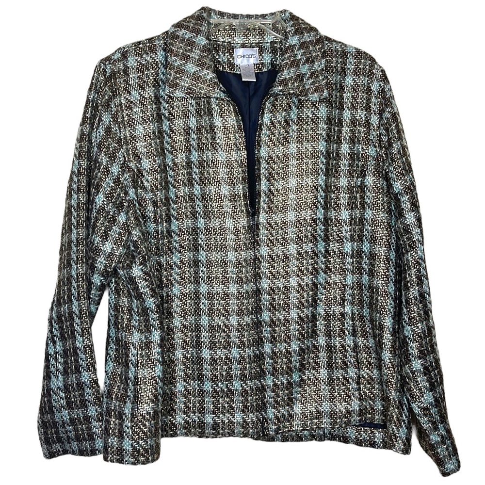 Chicos Metallic Tweed Zipper Jacket